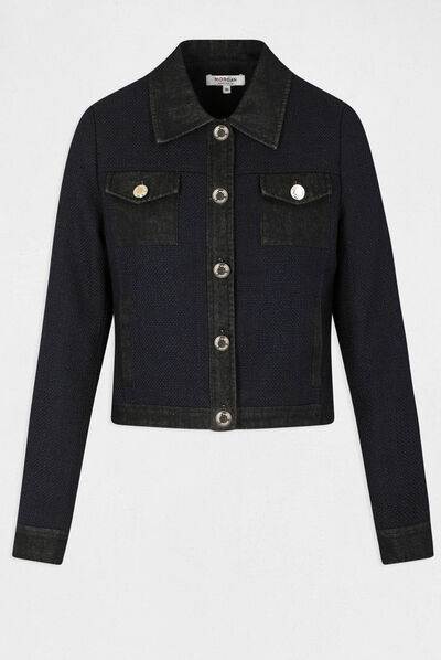 Straight buttoned jacket navy ladies'