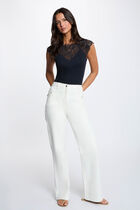 Lace t-shirt with round neck navy blue women