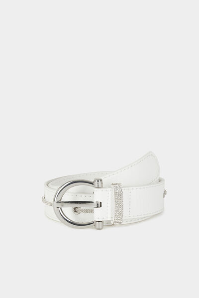 Belt with eyelets and rhinestones white ladies'