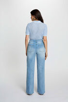 High-waisted wide-leg jeans heavy stone wash denim women