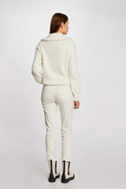 Long-sleeved jumper with zipped collar ivory women