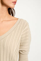 Pull manches 3/4 col en V sable femme
