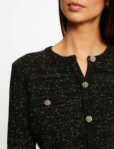 Buttoned cardigan metallised threads black ladies'
