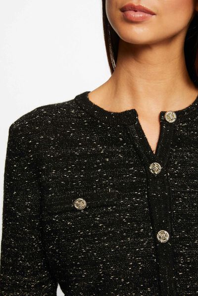 Buttoned cardigan metallised threads black ladies'