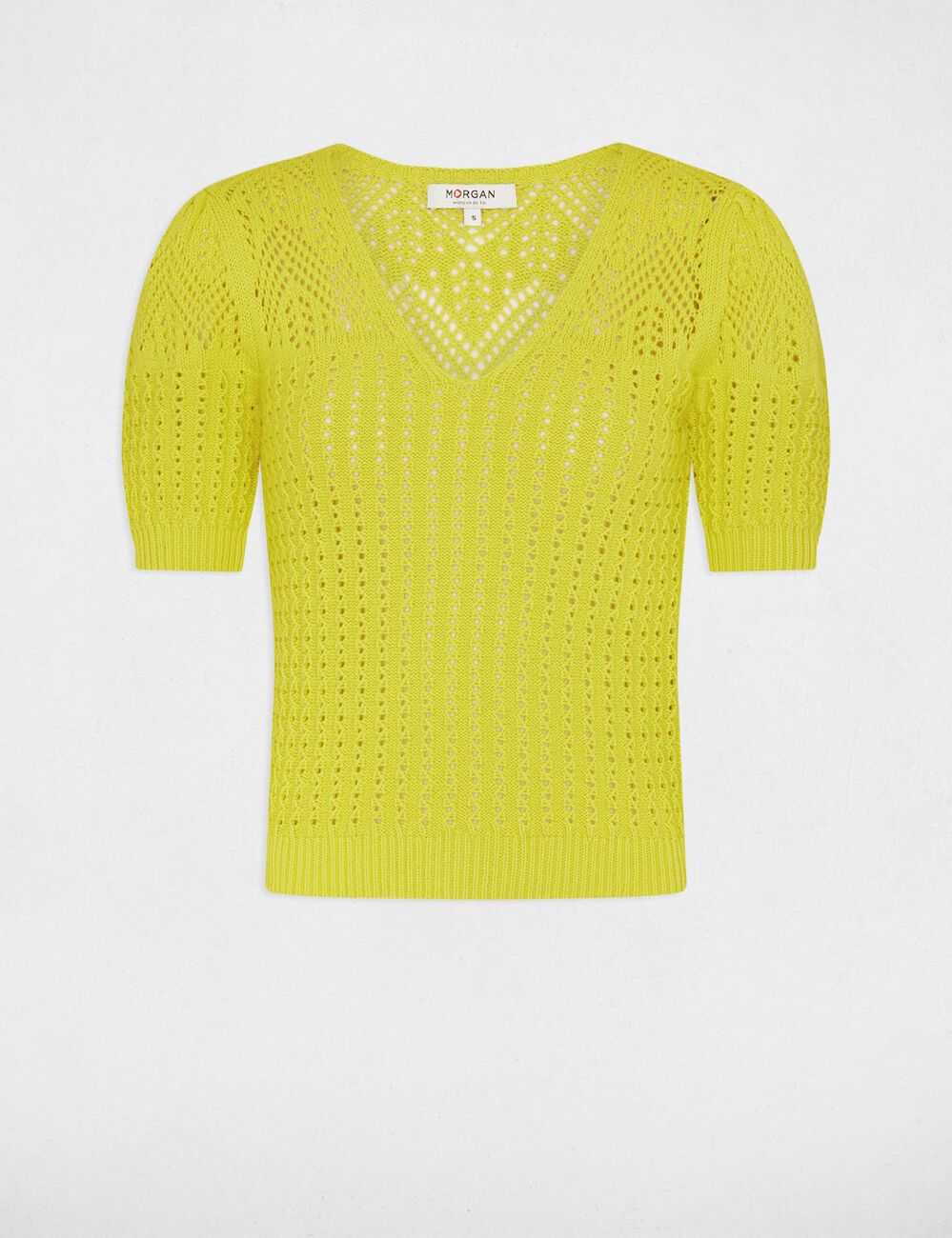Short-sleeved openwork jumper medium yellow women