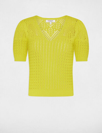 Short-sleeved openwork jumper medium yellow women