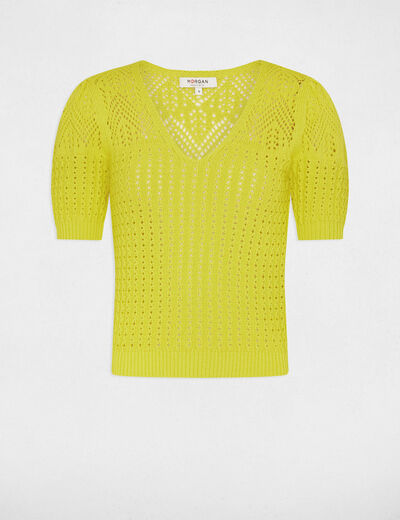 Short-sleeved openwork jumper medium yellow ladies'