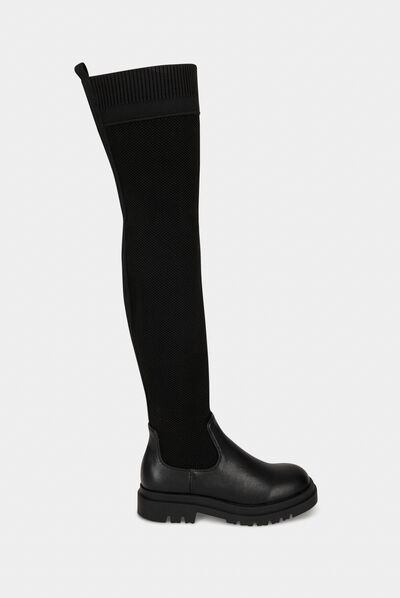 Over the knee sock boots black ladies'
