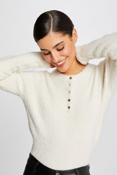 Long-sleeved jumper with round neck ivory ladies'