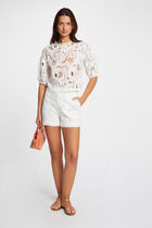 Fitted shorts embroidery ecru women