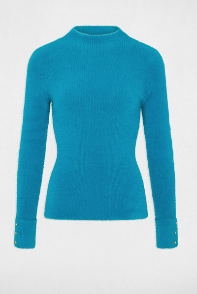 Fluffy knit long-sleeved jumper blue ladies'