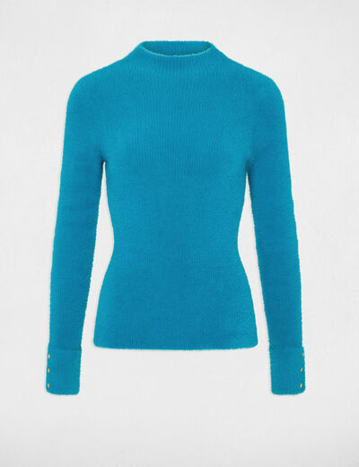 Fluffy knit long-sleeved jumper blue ladies'