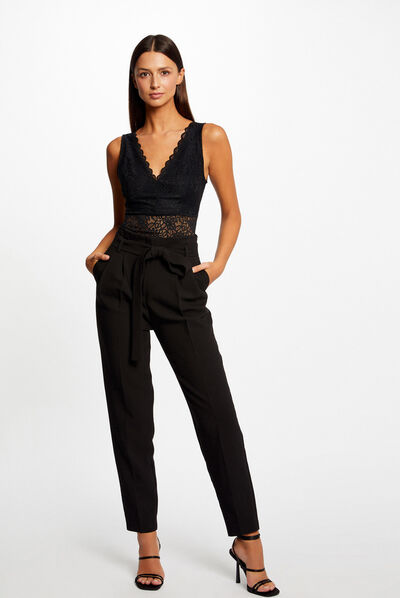 Vest top wide straps with lace black ladies'