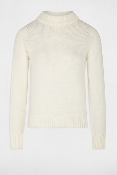 Long-sleeved jumper with high collar ivory ladies'
