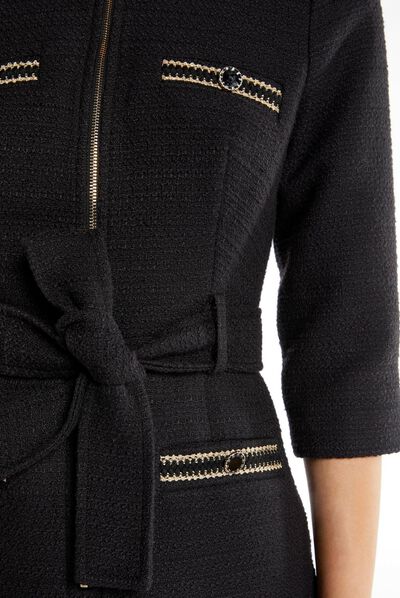 Straight zipped and belted dress black ladies'