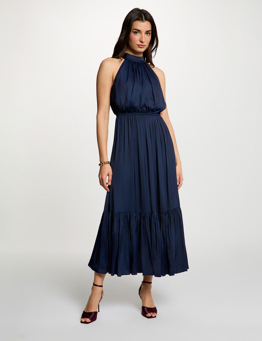 Maxi loose A-line dress navy blue women