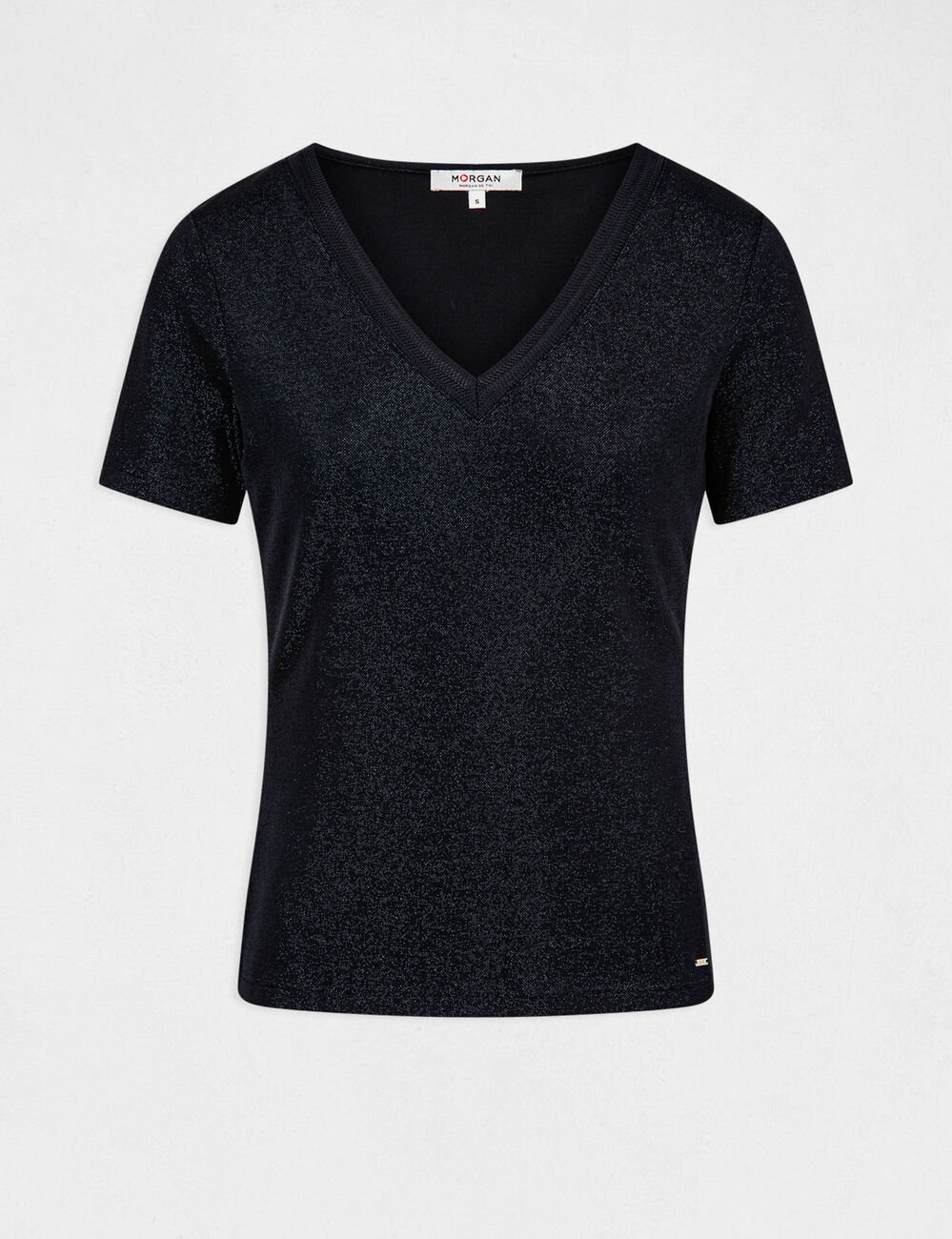 Short-sleeved t-shirt with V-neck navy blue women