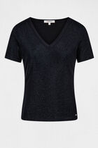 Short-sleeved t-shirt with V-neck navy blue women
