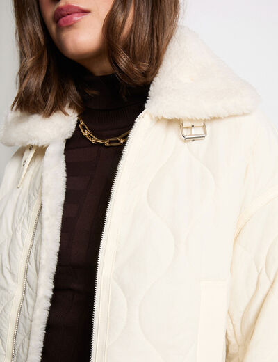 Fitted short puffer jacket ivory women