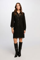 Robe courte droite dentelle noir femme