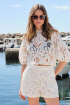 Blouse balloon short sleeves ecru women
