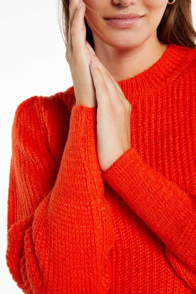Long-sleeved jumper with high collar orange ladies'
