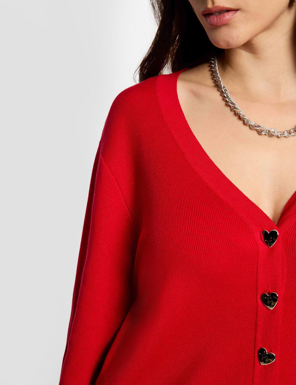Fitted V-neck cardigan red women