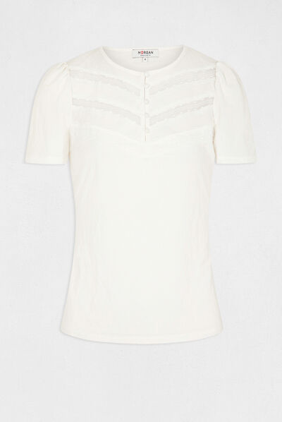 Short-sleeved t-shirt with lace ecru ladies'