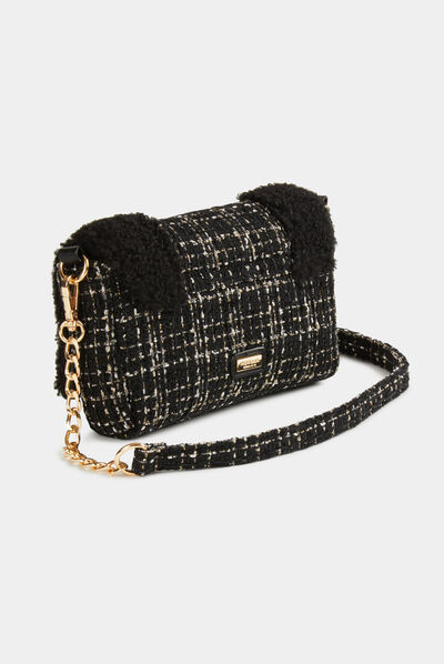 Clutch bag with faux fur details black ladies'
