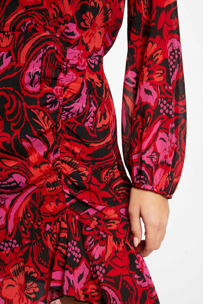 Shirred straight dress vegetal print multico ladies'