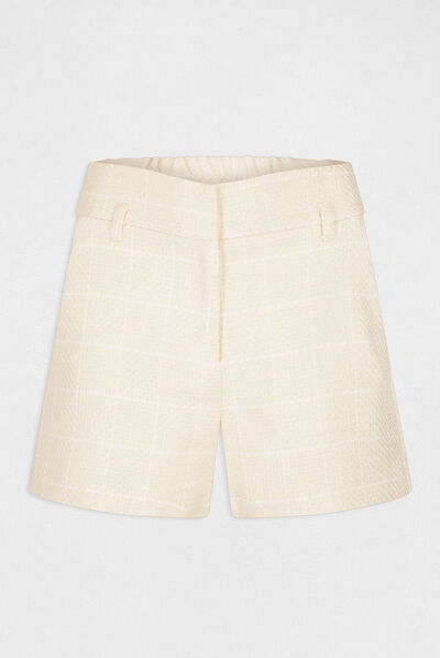 Checked high-waisted straight shorts ivory ladies'