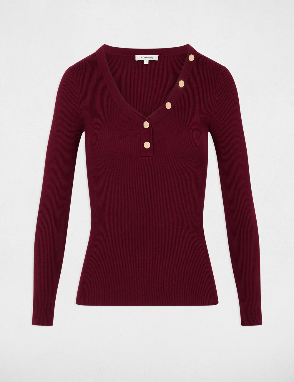 Fitted V-neck sweater bordeaux women