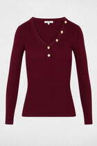 Fitted V-neck sweater bordeaux women