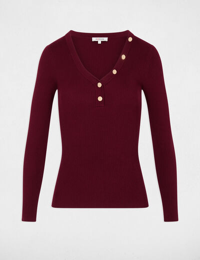 Fitted V-neck sweater bordeaux women