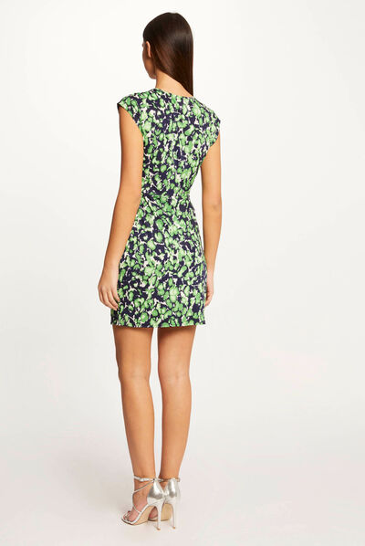 Draped fitted dress abstract print green ladies'