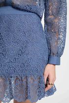 Jupe courte dentelle volants bleu gris femme