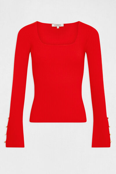 Long-sleeved ribbed jumper red ladies'