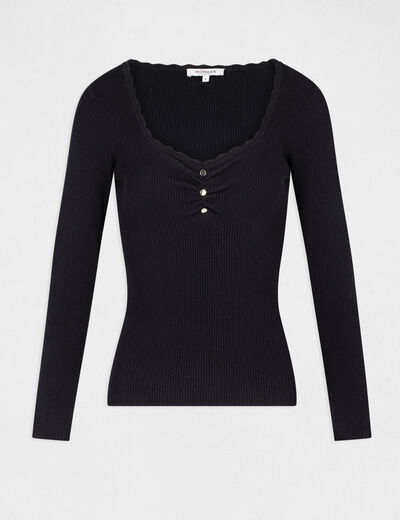 Long-sleeved jumper with scallop hem navy ladies'