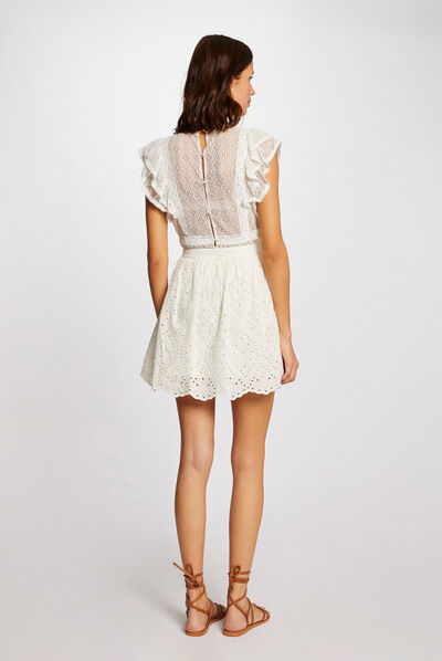 Straight skirt with English embroidery ecru ladies'