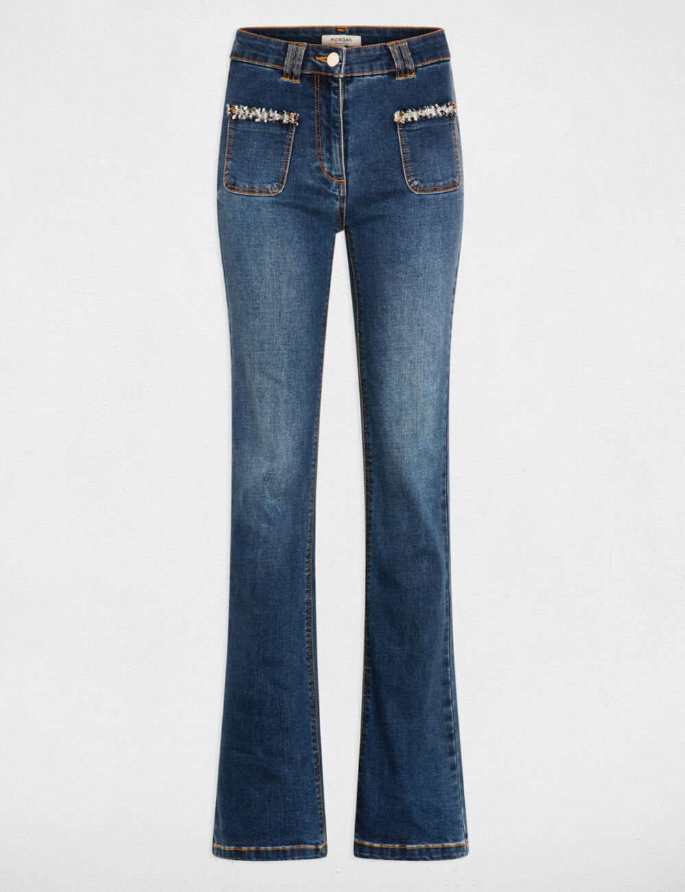 Bootcut jeans fringes details stone wash denim women