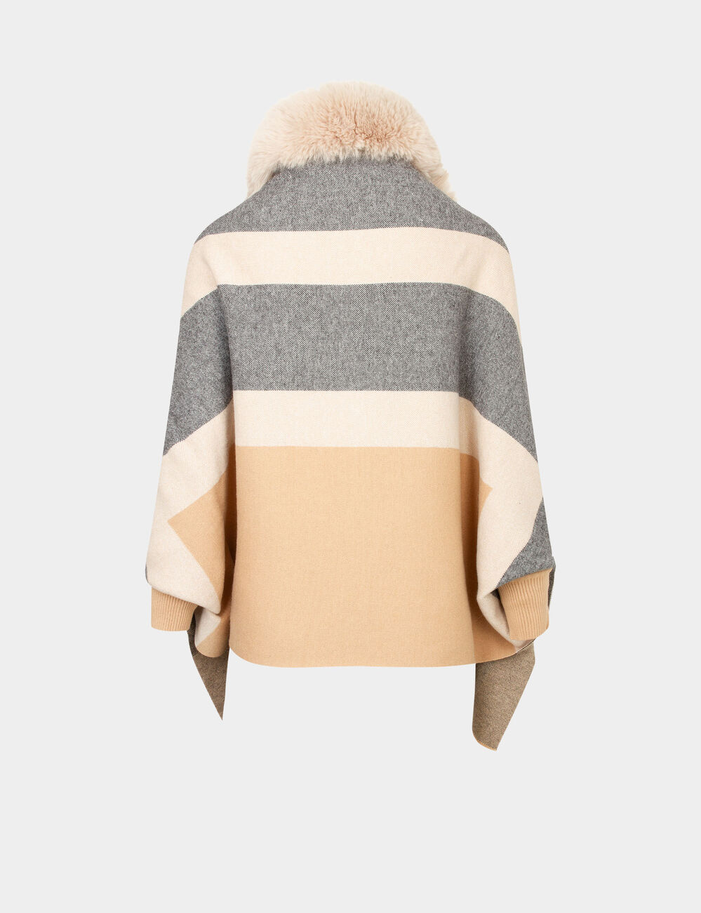 Poncho with faux fur details sand women