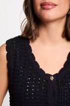 Sleeveless openwork cardigan navy blue women