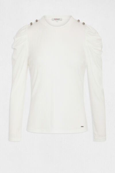 Ribbed long-sleeved t-shirt ecru ladies'