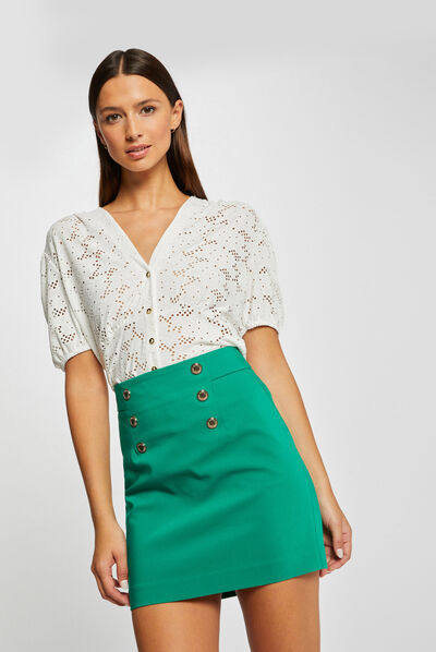 Embroidered short-sleeved t-shirt ecru ladies'