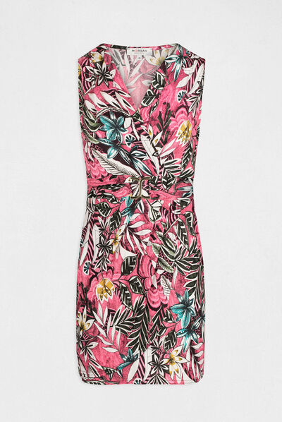 Fitted dress with vegetal print fuchsia ladies'