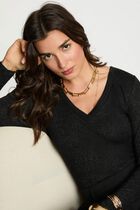 Fitted v-neck t-shirt black women