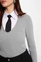 2-in-1 sweater with folded collar light grey women