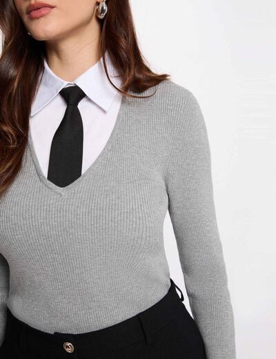 2-in-1 sweater with folded collar light grey women
