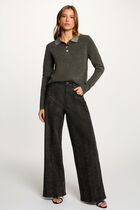 Fitted sweater with turned-down collar dark grey women