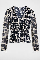 V-neck t-shirt with sheer sleeves multicolor women
